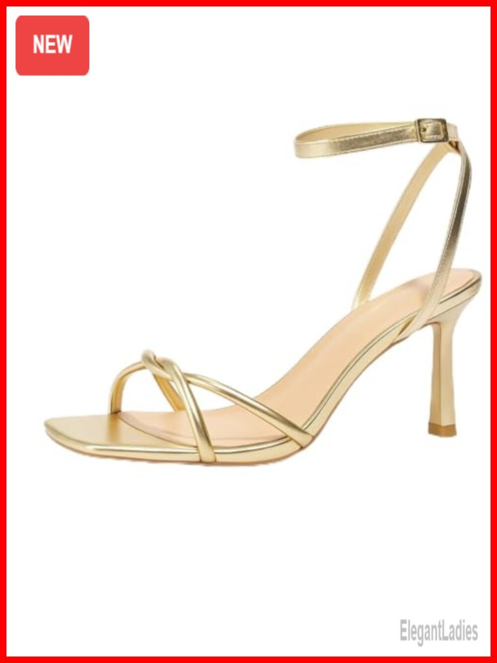 Womens Strappy Kitten Heel Sandals Square Toe Faux Leather Ankle Strap Party